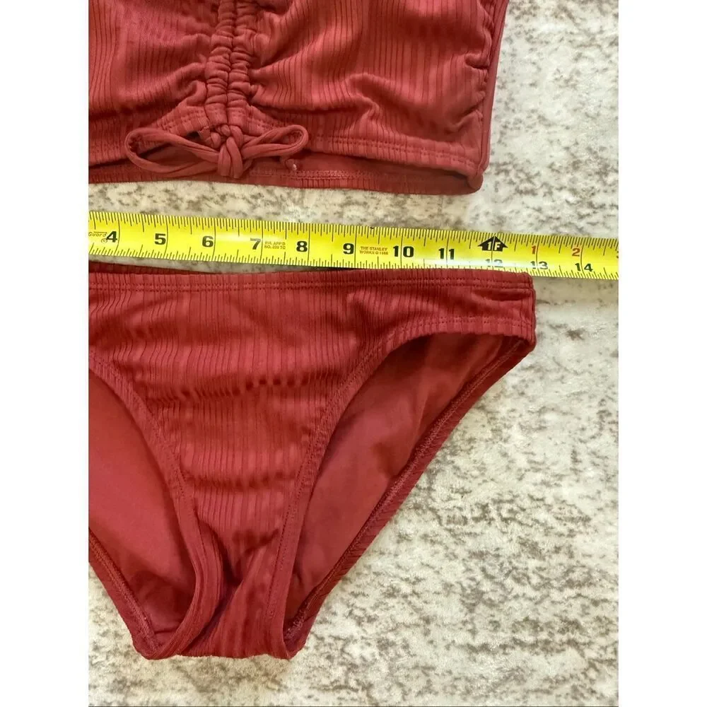 No Boundaries Women's Textured 2-Piece Bikini Set Rusty Brick Junior Size Small
